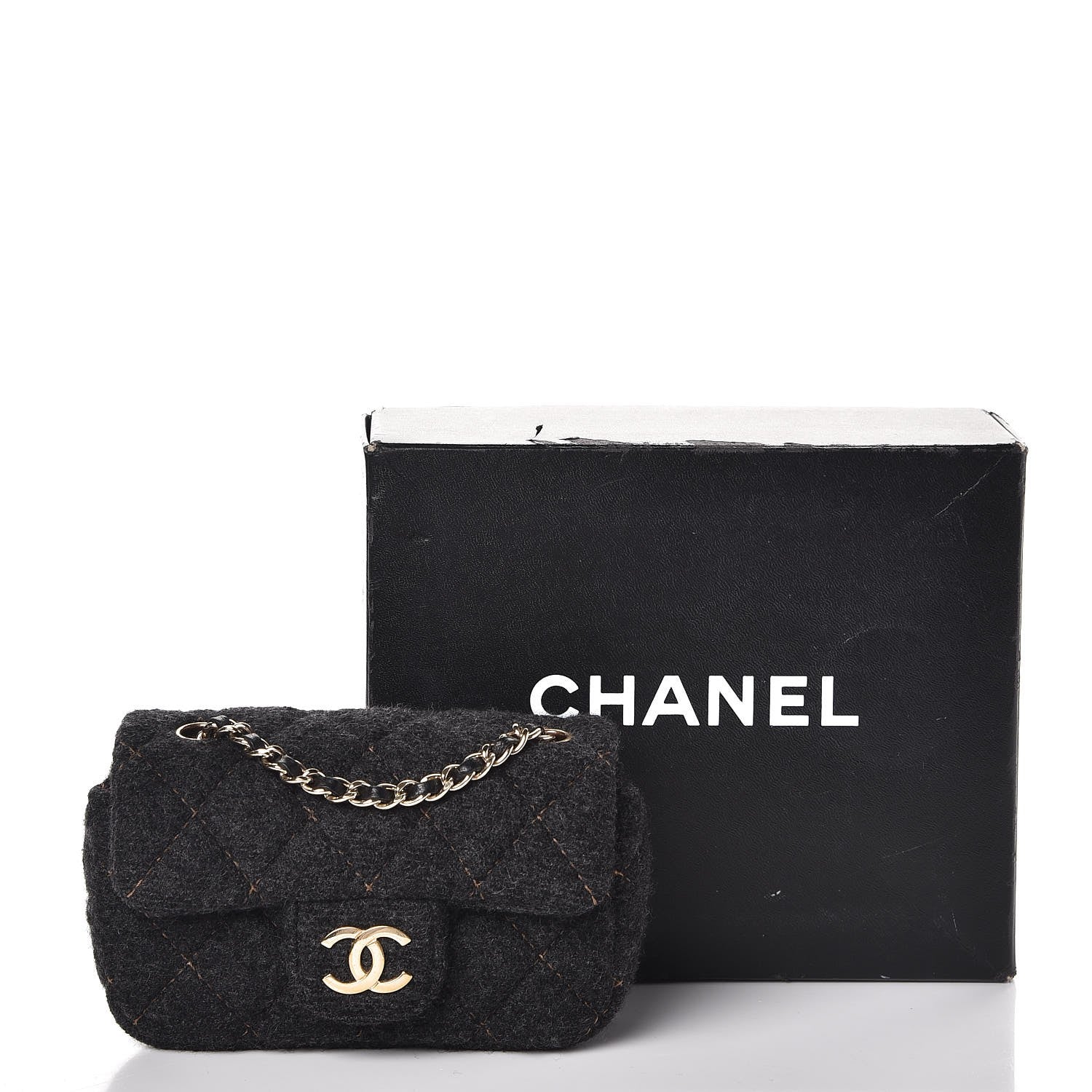 Chanel Wool Contrast Stitched Extra Mini Flap Charcoal 9 of 9