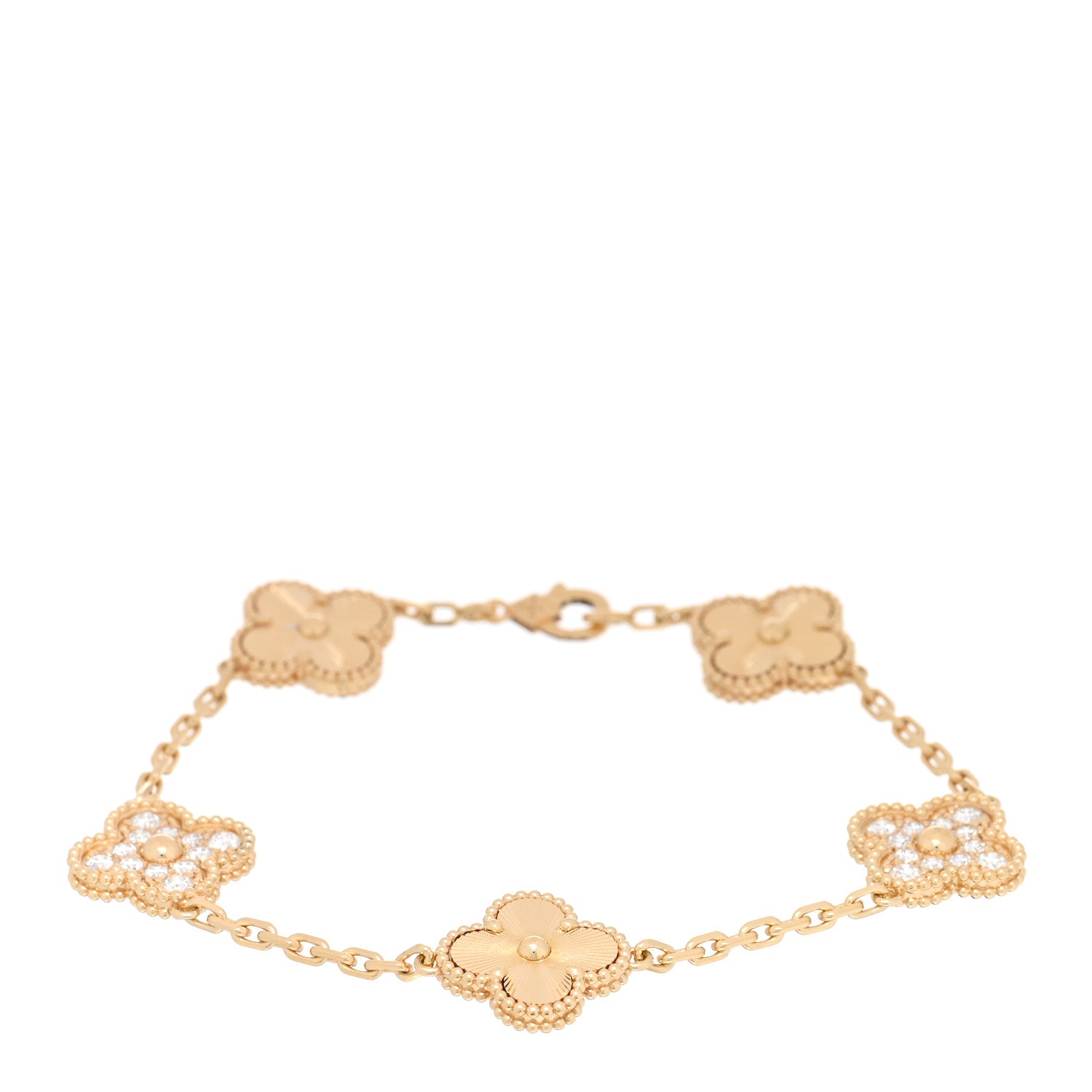 Van Cleef & Arpels 18K Yellow Gold Diamond 5 Motifs Guilloche Vintage Alhambra Bracelet 1 of 4