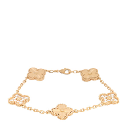 Van Cleef & Arpels 18K Yellow Gold Diamond 5 Motifs Guilloche Vintage Alhambra Bracelet 1 of 4