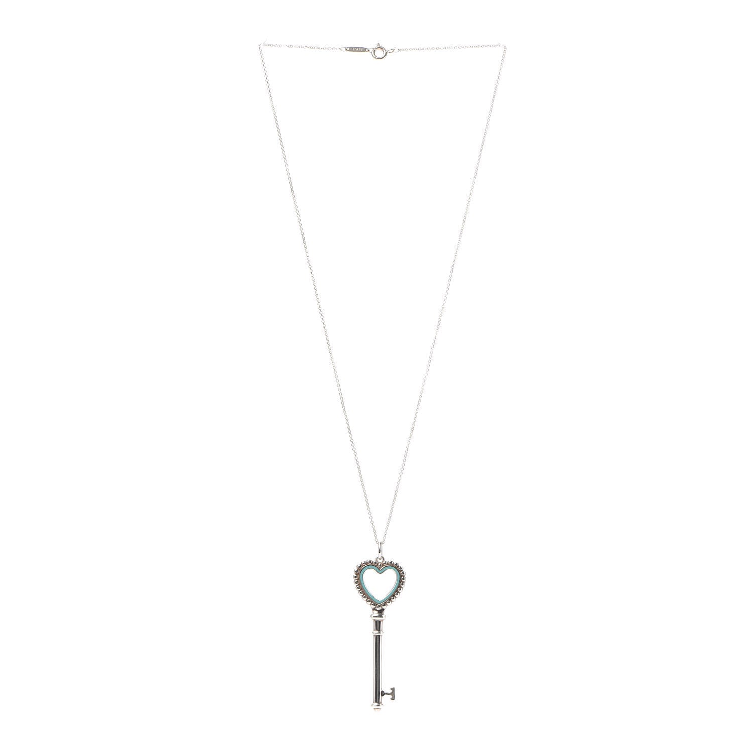 Tiffany Sterling Silver Enamel Beaded Heart Key Pendant Necklace Blue 3 of 6