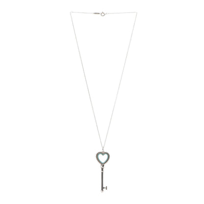 Tiffany Sterling Silver Enamel Beaded Heart Key Pendant Necklace Blue 3 of 6