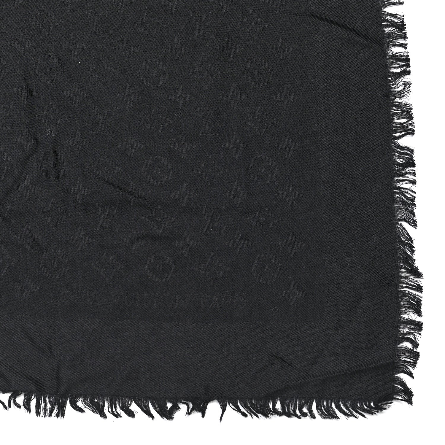 Louis Vuitton Silk Wool Monogram Shawl Black 2 of 4