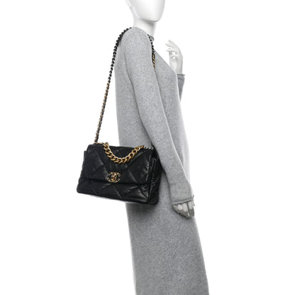 Chanel Shiny Goatskin Quilted Large Chanel 19 Flap Black 2 of 10