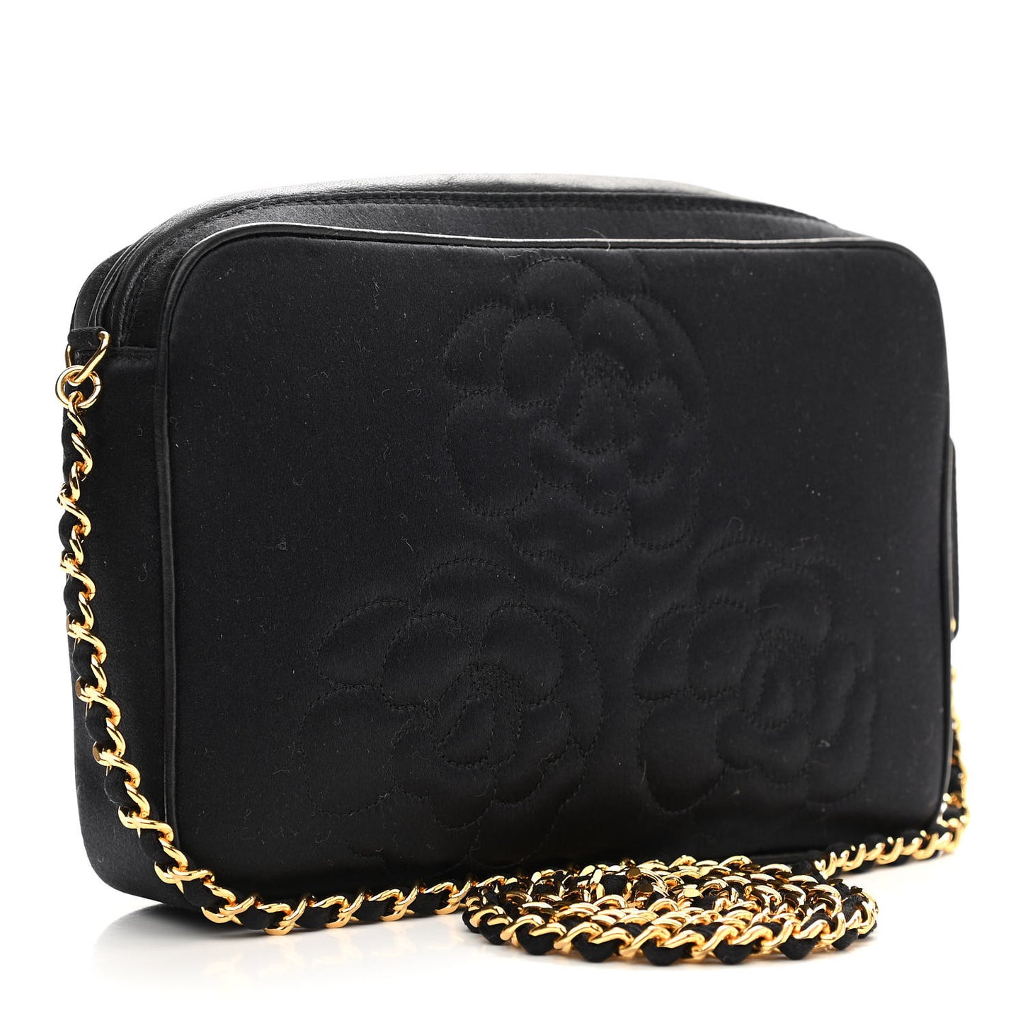 Satin Quilted Camellia Camera Case Black
