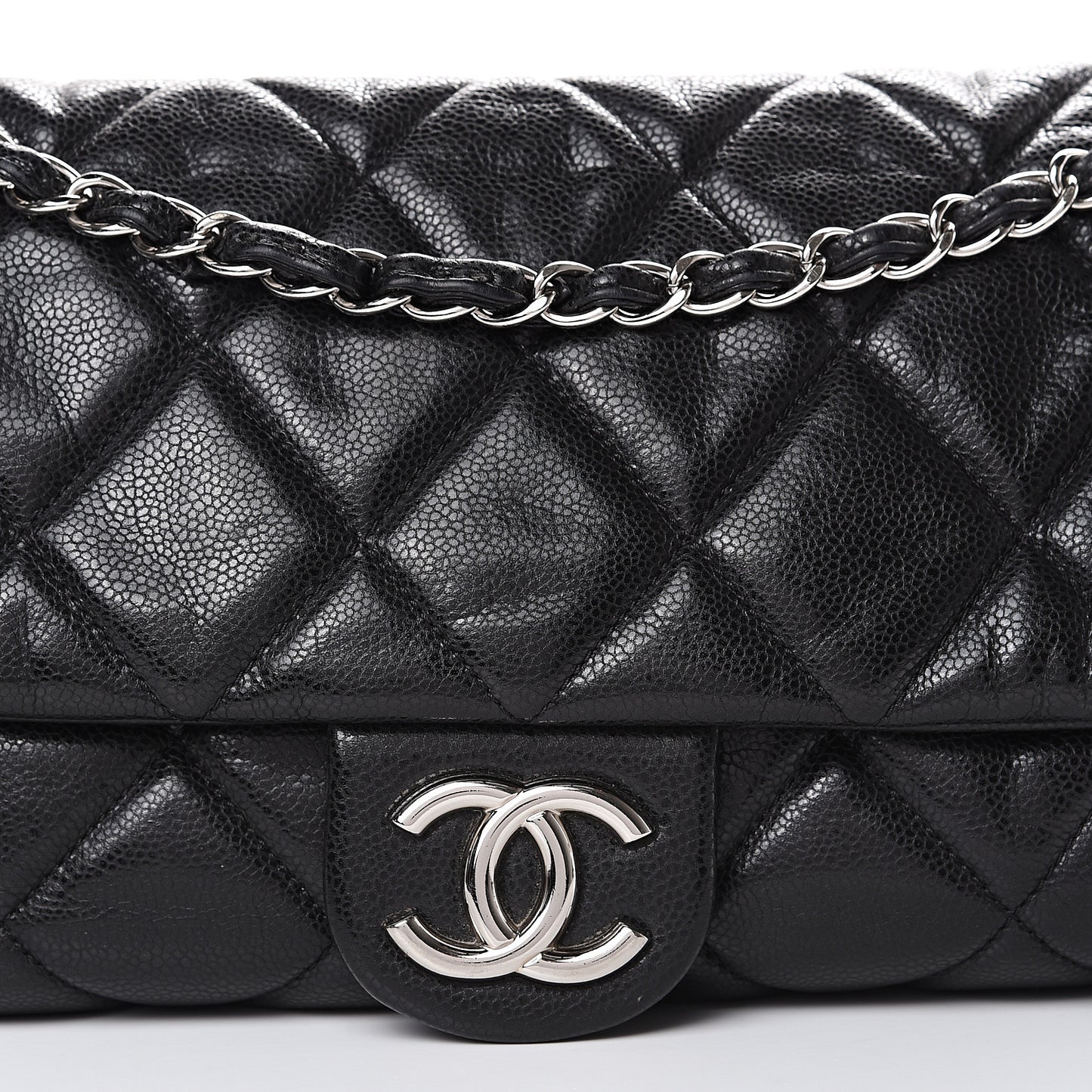 Glazed Caviar Medium Nature Flap Bag Black
