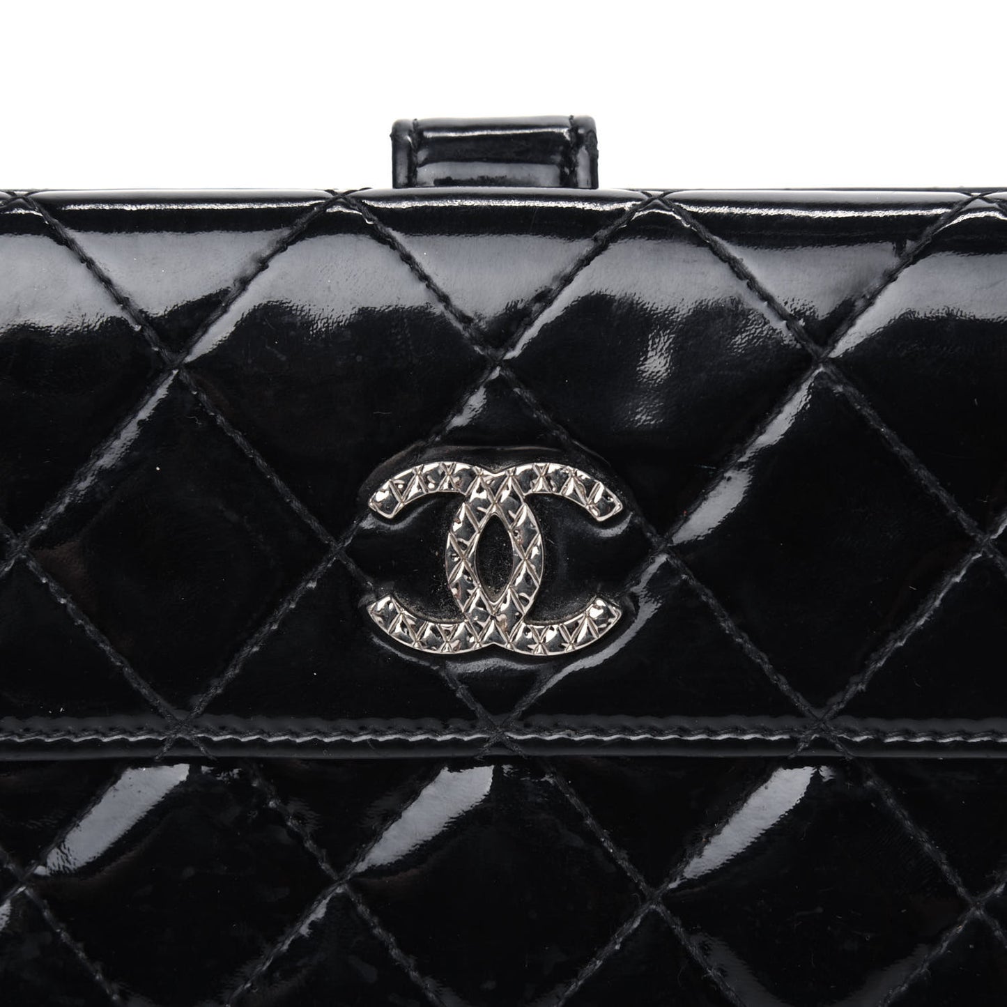 Patent Quilted Large Brilliant Flap Wallet Black