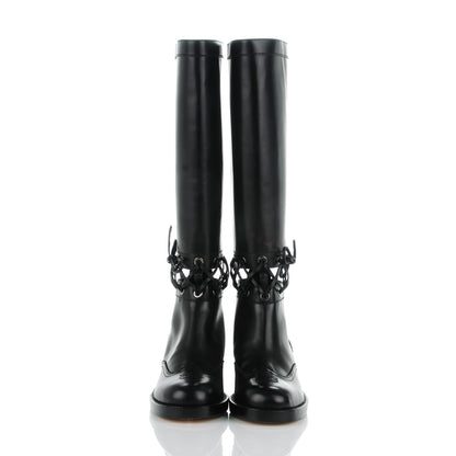 Chanel Calfskin Lace Up Knee High Boots 40.5 Black 2 of 9