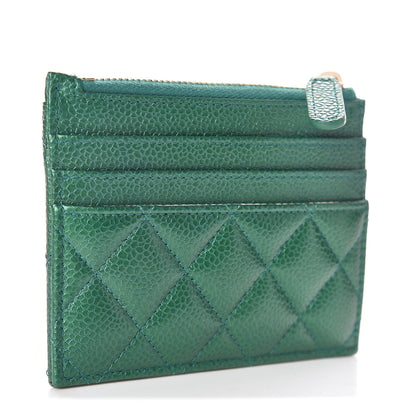 Chanel Metallic Caviar Quilted CC Zip Card Holder Green 3 of 8