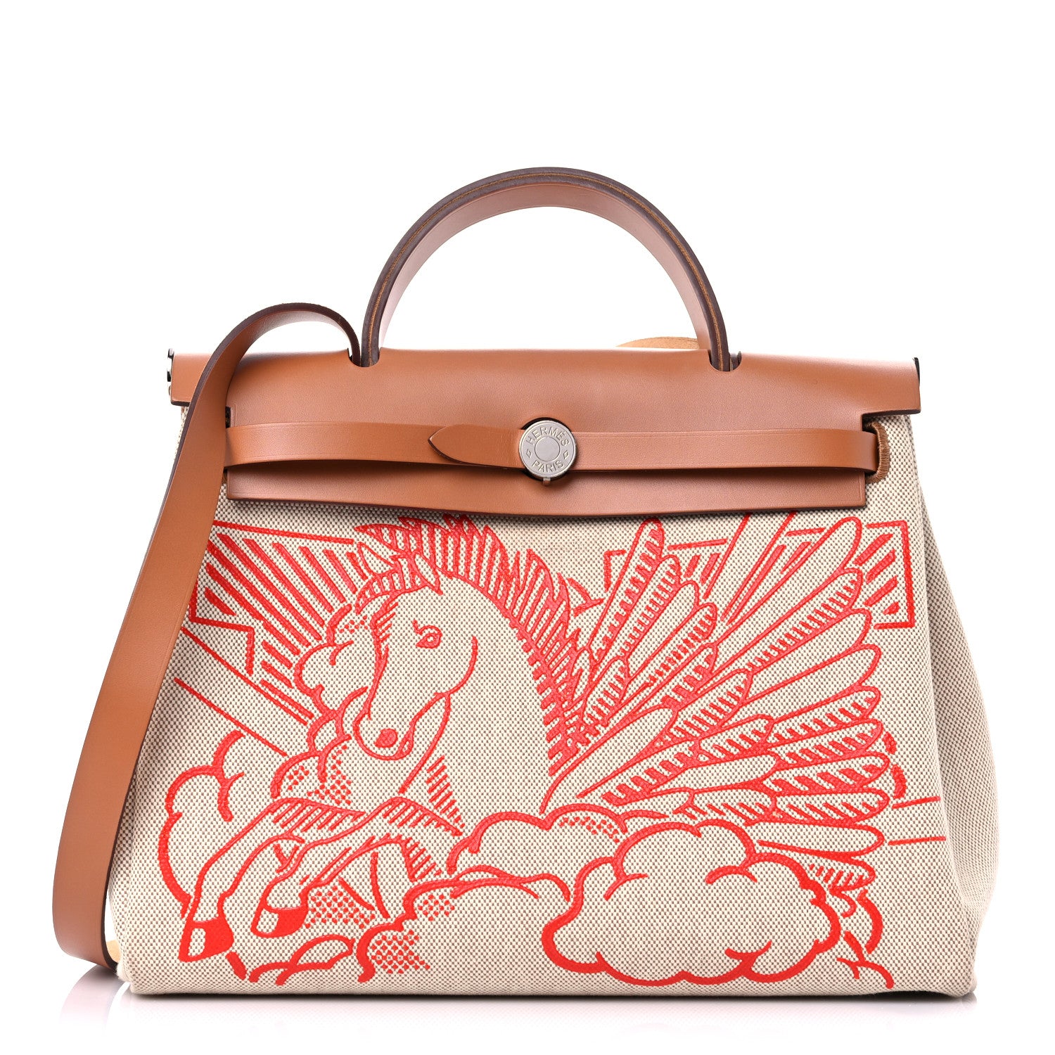 Hermes Vache Hunter Toile Pegase Pop Herbag Zip Retourne 31 PM Capucine Ecru 4 of 13