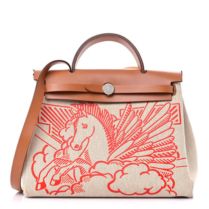 Hermes Vache Hunter Toile Pegase Pop Herbag Zip Retourne 31 PM Capucine Ecru 4 of 13