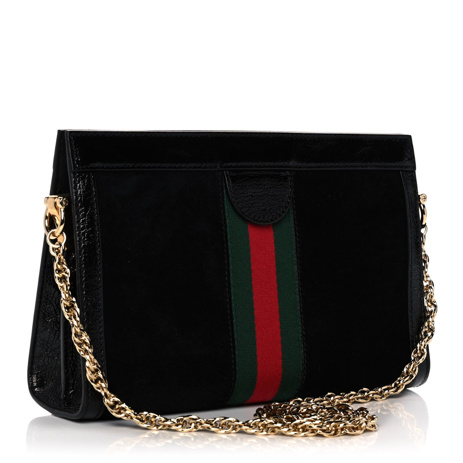 Gucci Suede Patent GG Web Small Ophidia Chain Shoulder Bag Black 2 of 14
