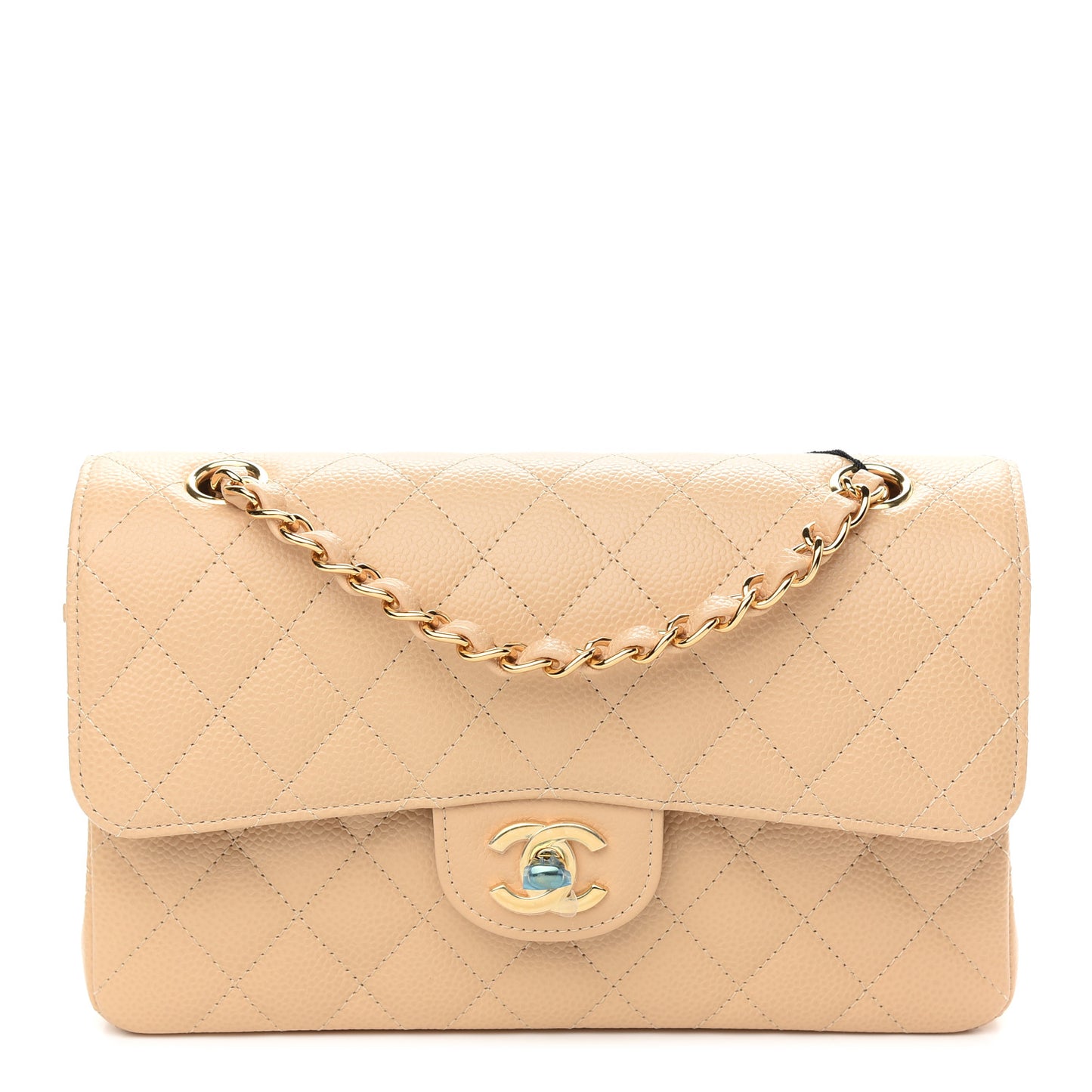 Caviar Quilted Small Double Flap Beige