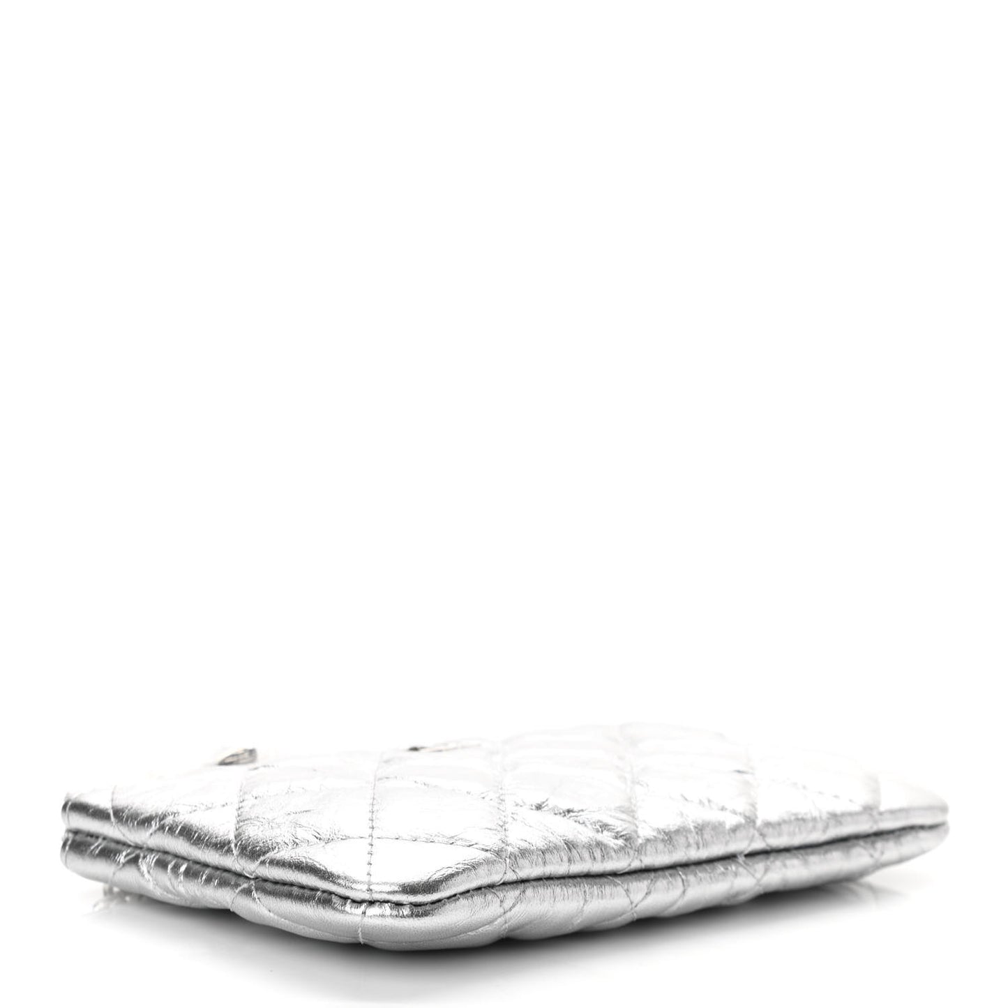 Metallic Calfskin Quilted Small Cosmo Cosmetic Case Silver