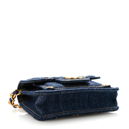 Chanel Denim Quilted Double You Card Holder On Chain Blue 4 of 11