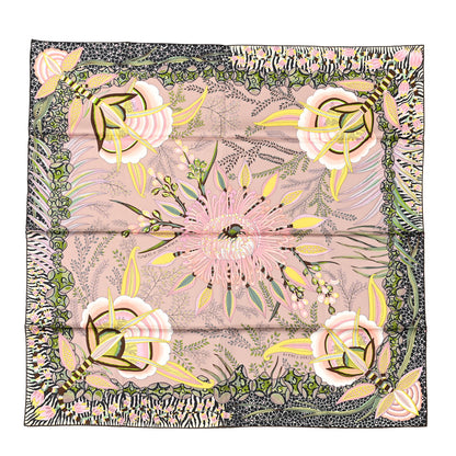 Hermes Silk Flowers of South Africa Scarf 90 Vieux Rose Vert Jaune 1 of 6