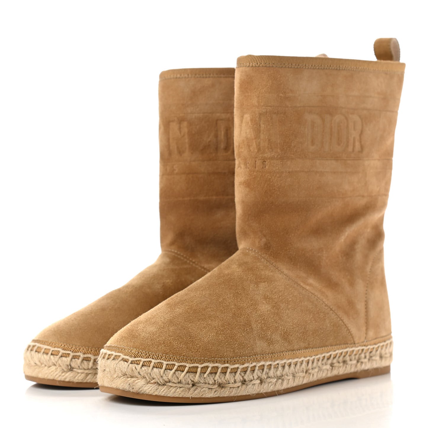 Calfskin Suede Shearling Granville Espadrille Boots 36 Natural