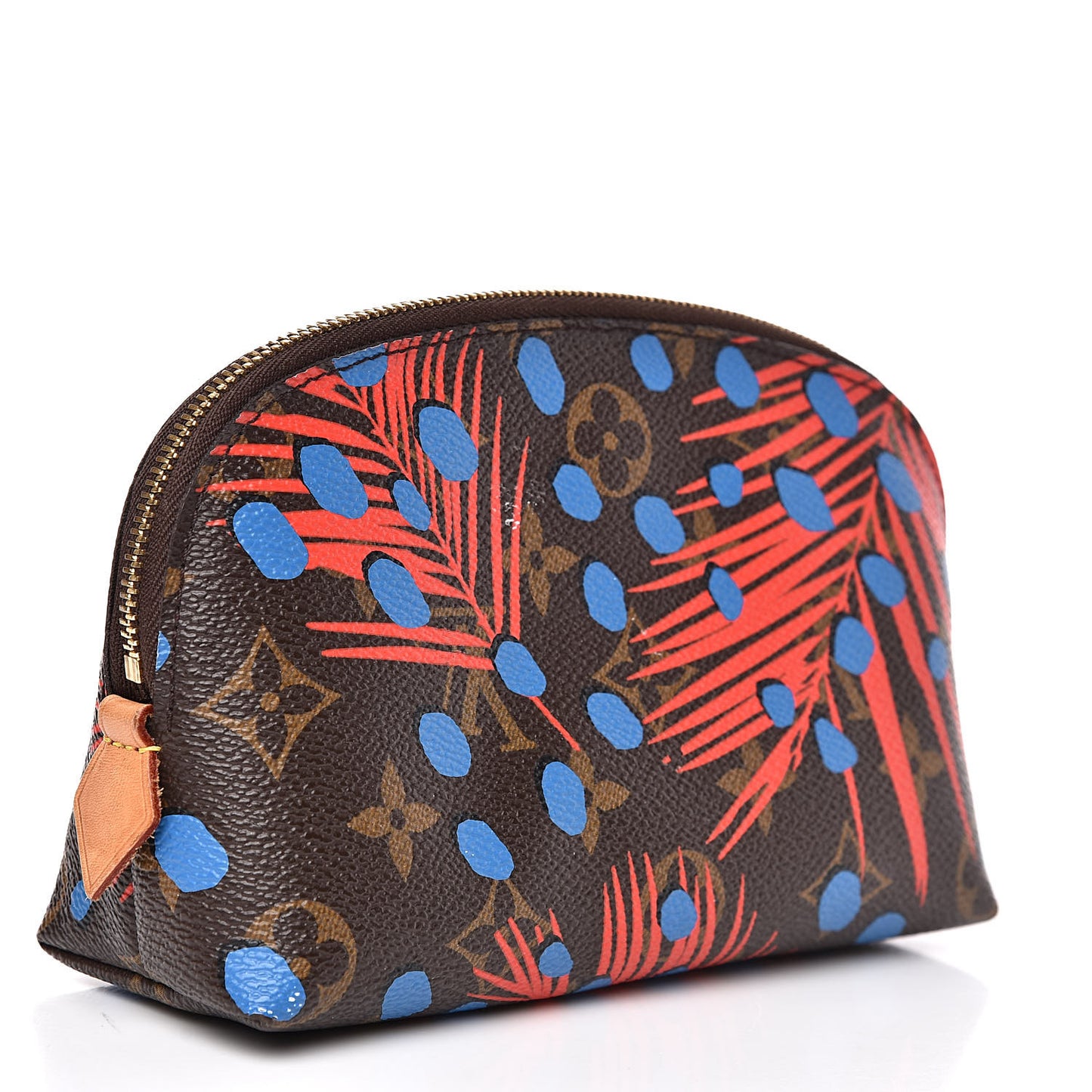 Monogram Jungle Dots Cosmetic Pouch Coquelicot Denim