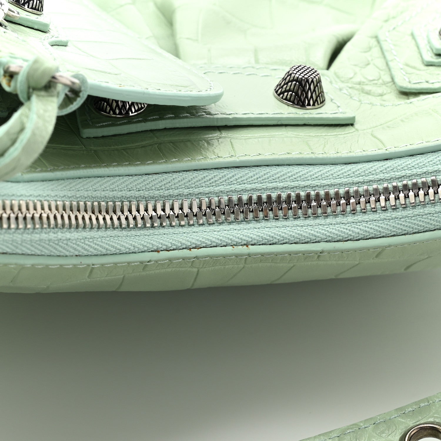 Balenciaga Extra Supple Calfskin Crocodile Embossed Le Cagole Shoulder Bag XS Light Green 10 of 10