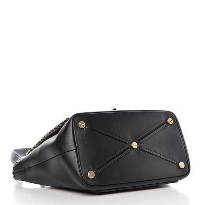 Valentino Garavani Calfskin Groumette Small Demilune Double Handle Satchel Black 4 of 10