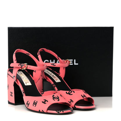 Chanel Lambskin Printed CC Sandals 39 Pink Black 9 of 9