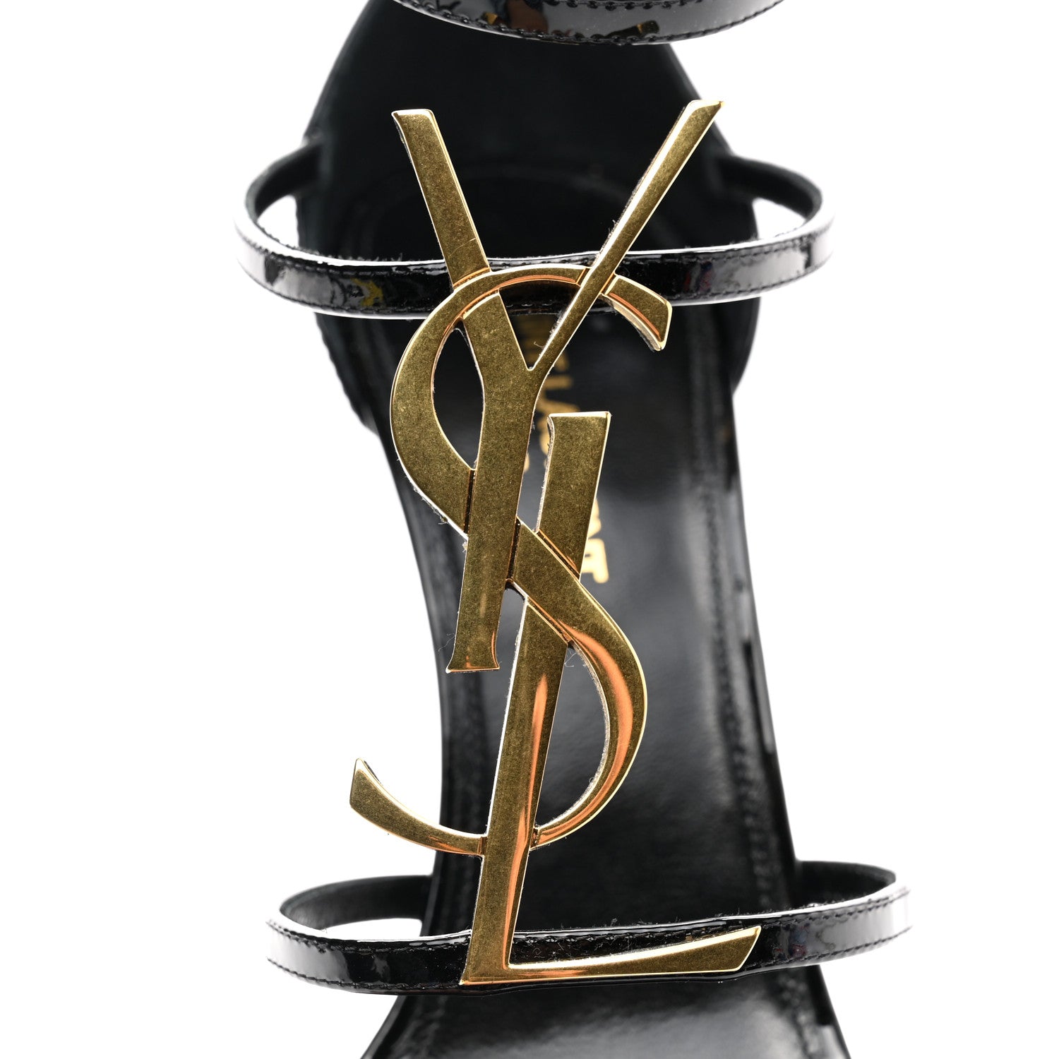 Saint Laurent Patent Cassandra 100 Ankle Strap Sandals 39 Black Gold 10 of 11