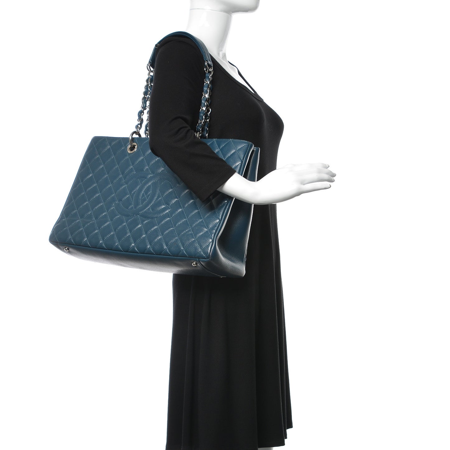 Caviar Quilted XL Grand Shopping Tote GST Dark Blue