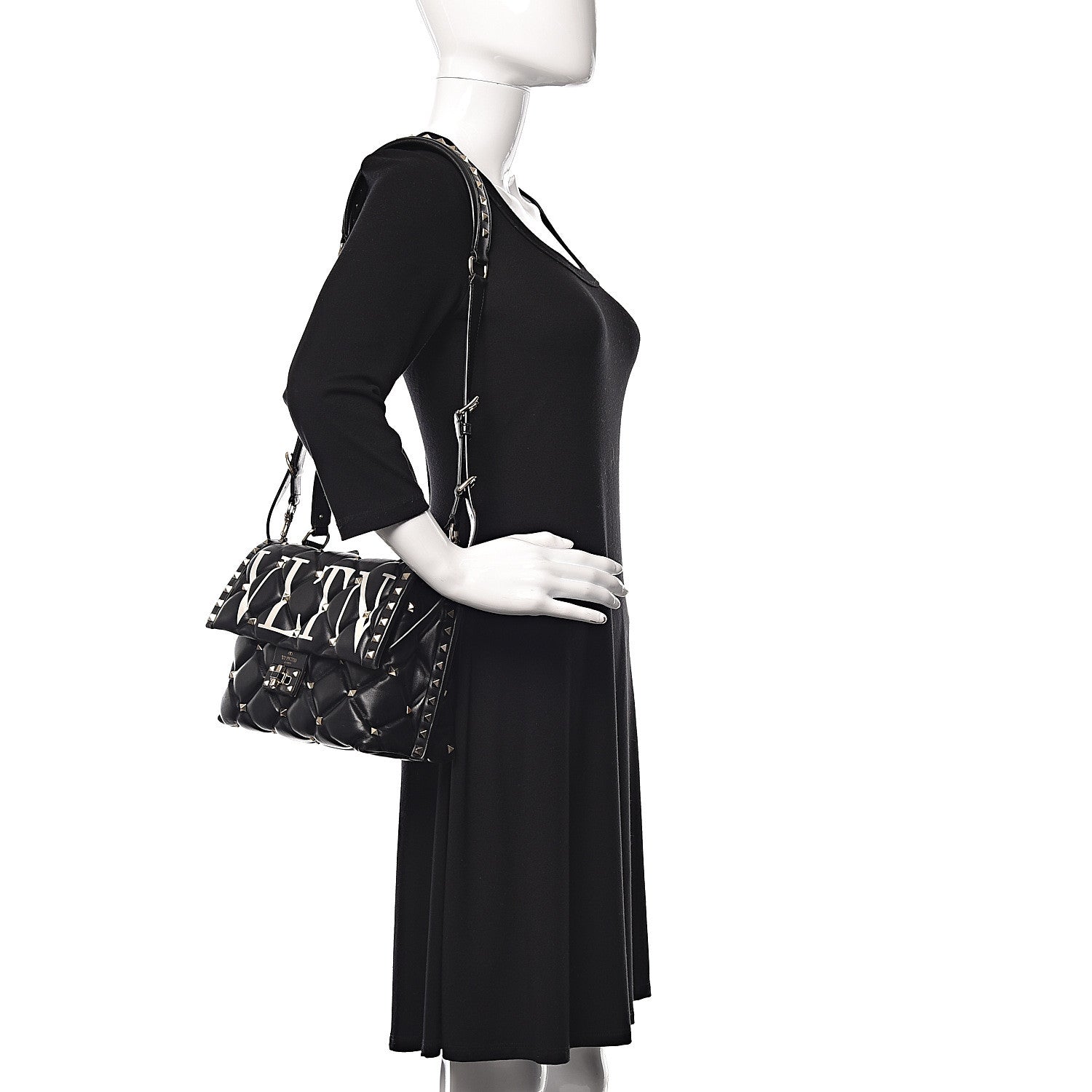 Valentino Garavani Lambskin VLTN Print Candystud Top Handle Bag Black 2 of 14