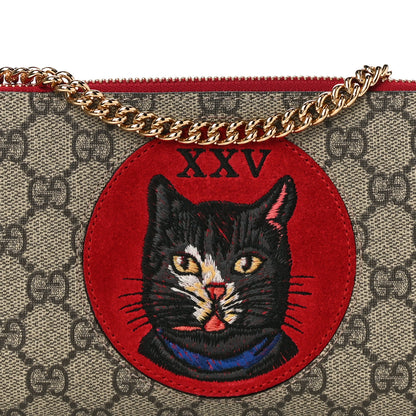 Gucci GG Supreme Monogram Mystic Cat Embroidered Chain Wrist Wallet Red 7 of 9