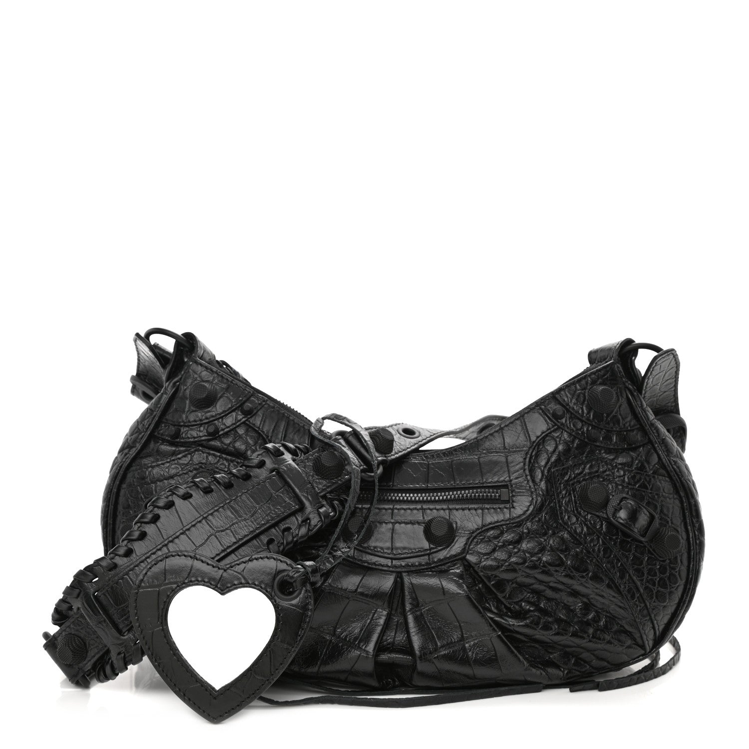 Balenciaga Extra Supple Calfskin Crocodile Embossed Monochrome Small Le Cagole Shoulder Bag Black 1 of 9