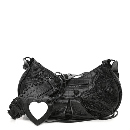 Balenciaga Extra Supple Calfskin Crocodile Embossed Monochrome Small Le Cagole Shoulder Bag Black 1 of 9