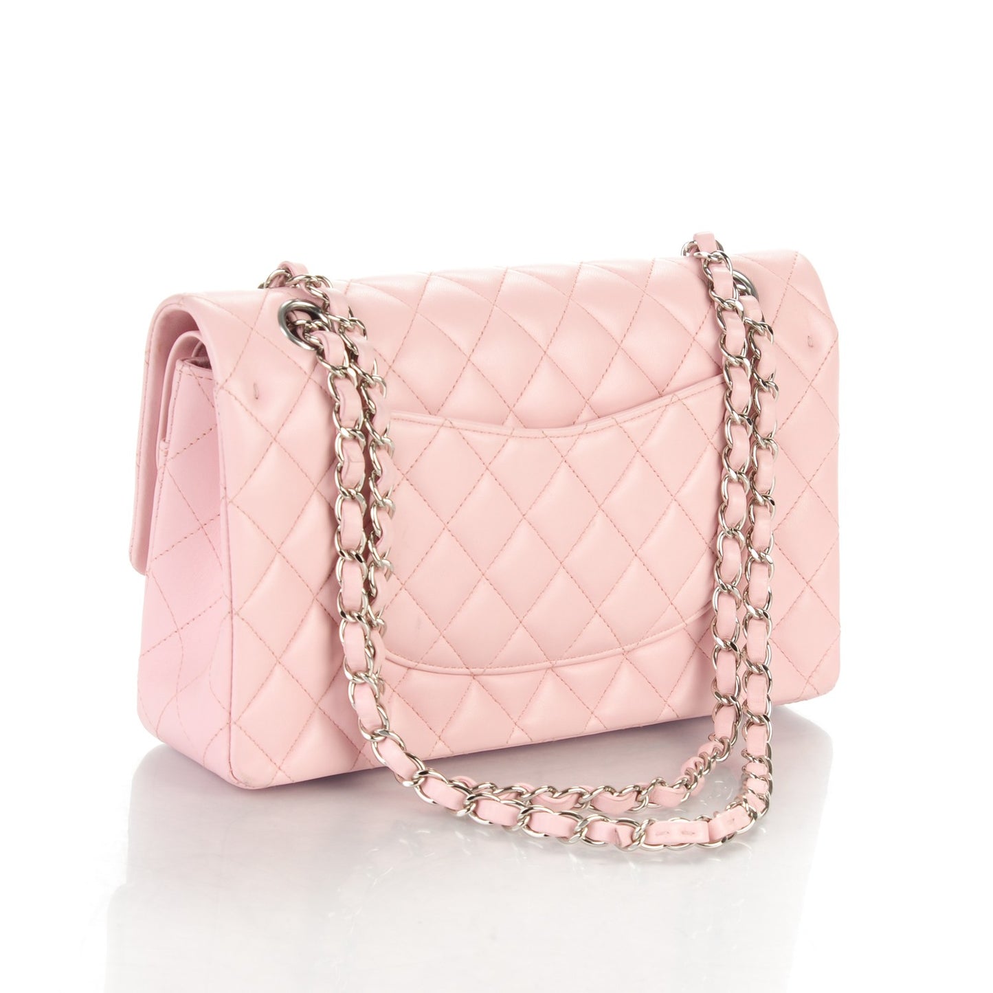 Lambskin Quilted Medium Double Flap Light Pink