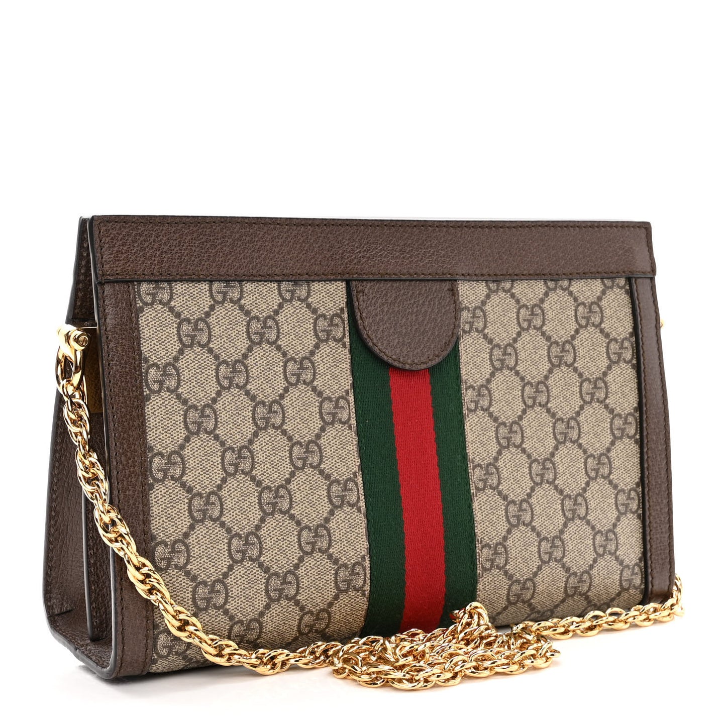 GG Supreme Monogram Web Small Ophidia Chain Shoulder Bag Brown