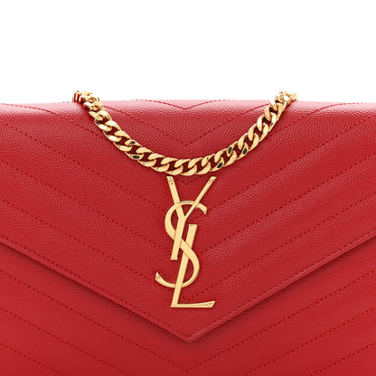 Saint Laurent Grain De Poudre Matelasse Chevron Monogram Chain Wallet New Red 9 of 14