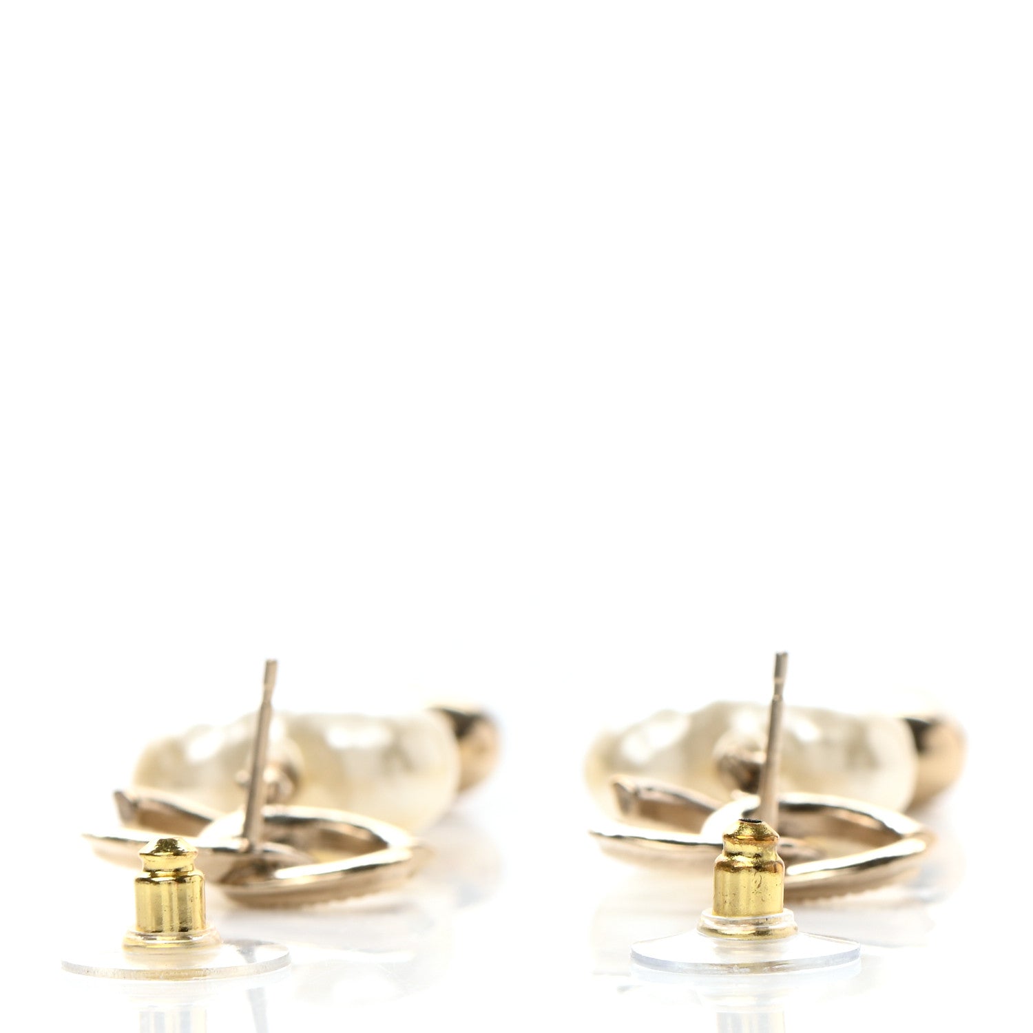 Chanel Pearl CC Double Heart Drop Earrings Gold 3 of 5