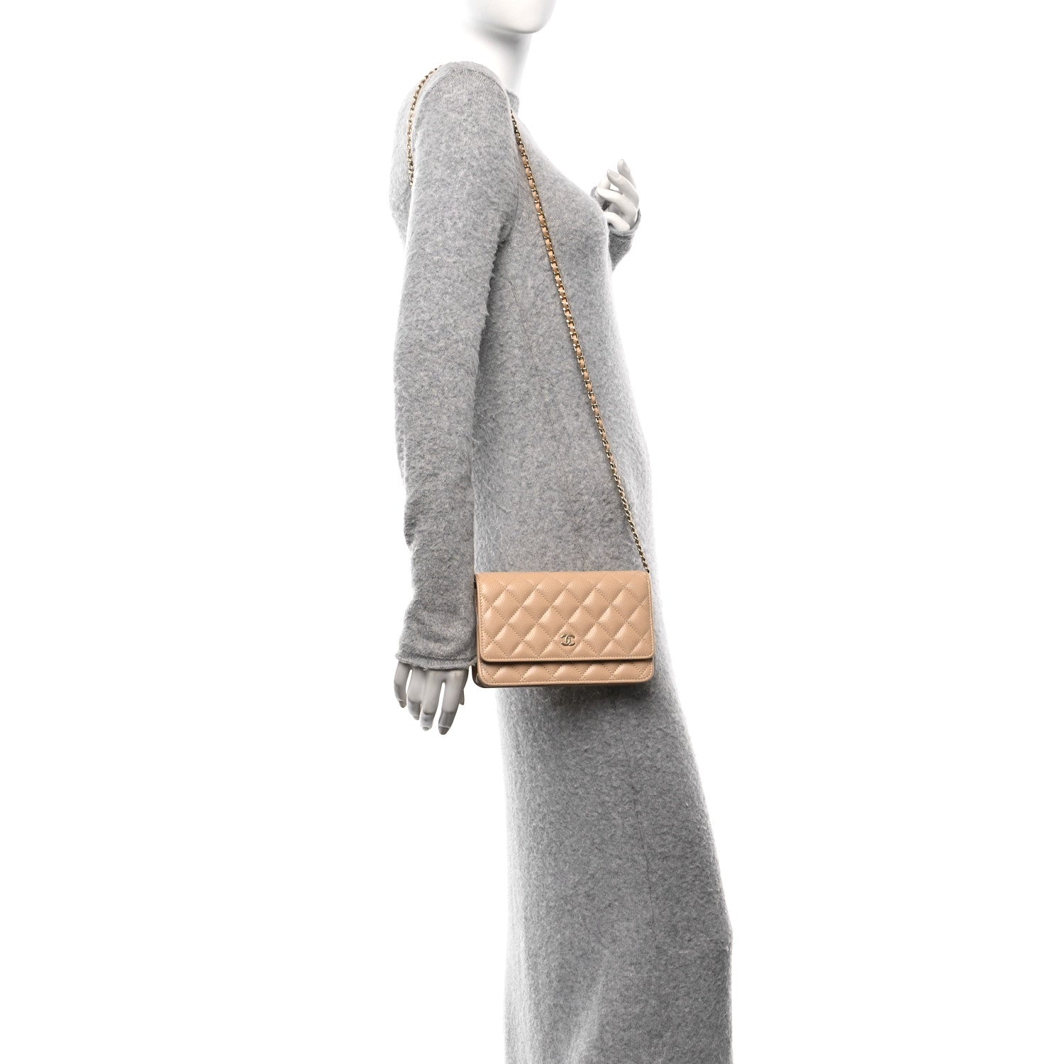Chanel Caviar Quilted Wallet on Chain WOC Beige 2 of 12
