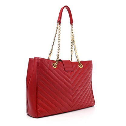 Saint Laurent Grain De Poudre Matelasse Chevron Large Monogram Shopping Bag Red 2 of 4