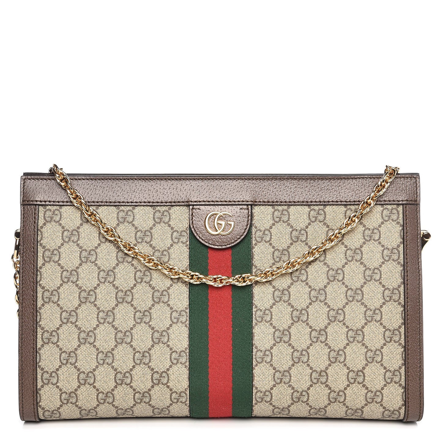 GG Supreme Monogram Web Medium Ophidia Chain Shoulder Bag Brown
