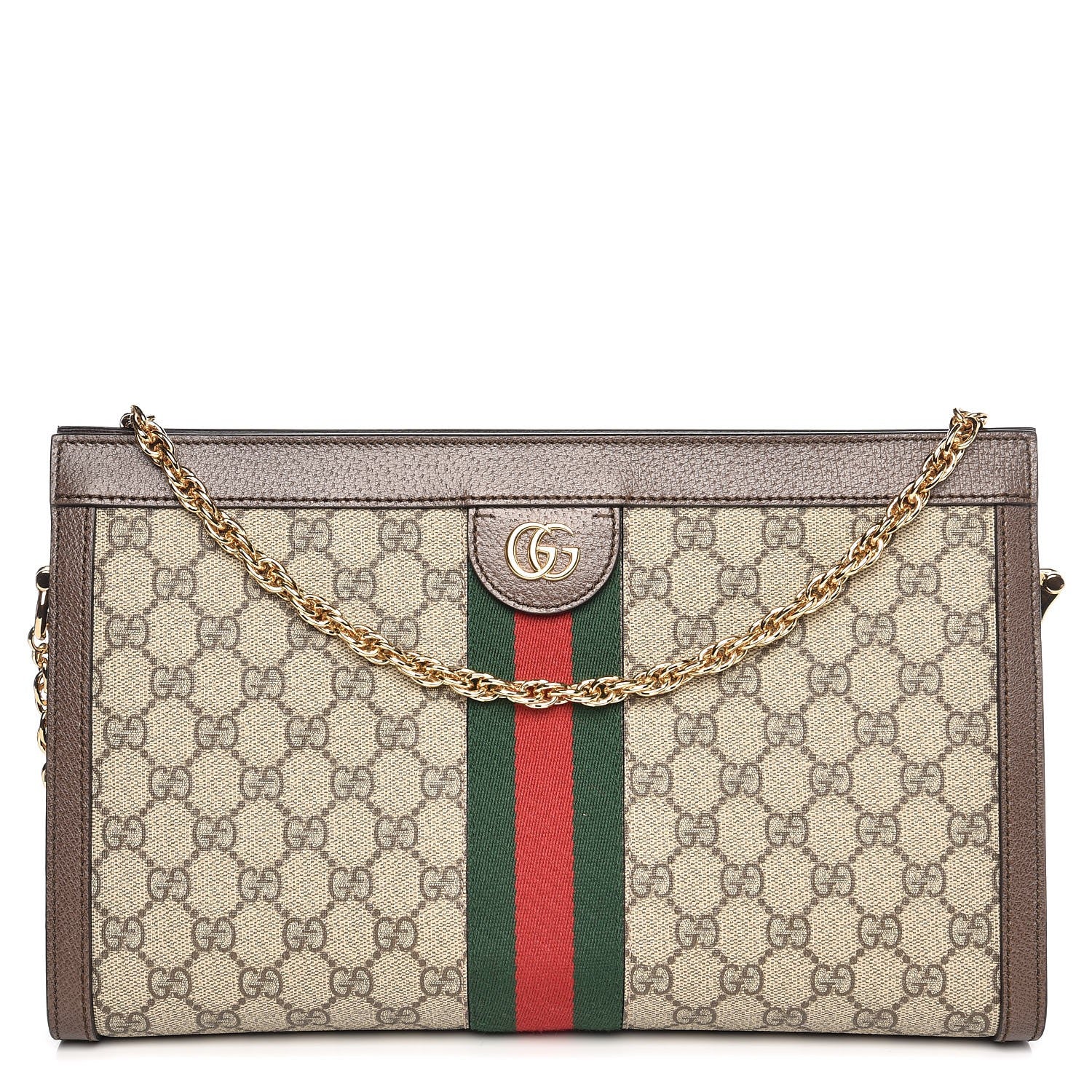 Gucci GG Supreme Monogram Web Medium Ophidia Chain Shoulder Bag Brown 1 of 8