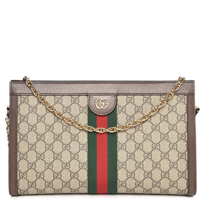 Gucci GG Supreme Monogram Web Medium Ophidia Chain Shoulder Bag Brown 1 of 8