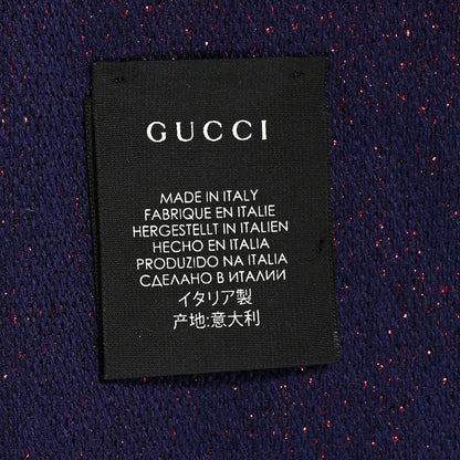Gucci Wool Silk Jacquard GG Monogram Stenix Scarf Navy Red 4 of 5