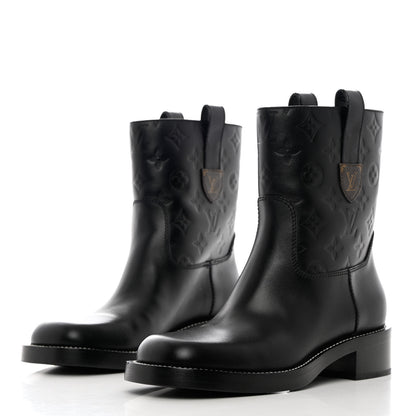 Louis Vuitton Calfskin Monogram Downtown Ankle Boots 38 Black 3 of 10