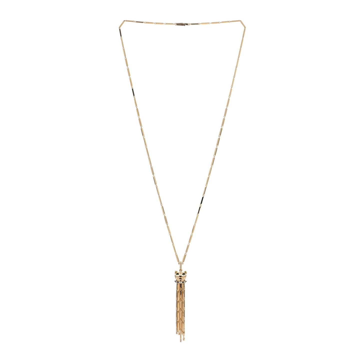 18K Yellow Gold Diamond Onyx Emerald Black Lacquer Panthere De Cartier Necklace