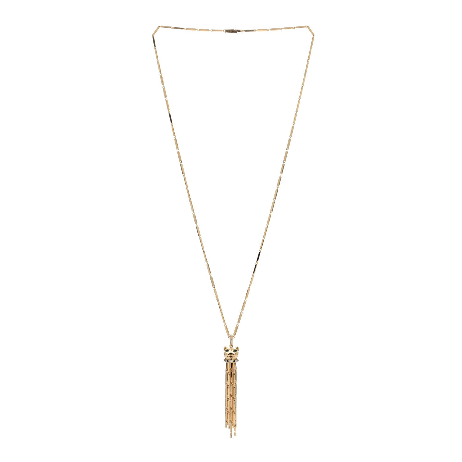 Cartier 18K Yellow Gold Diamond Onyx Emerald Black Lacquer Panthere De Cartier Necklace 3 of 4
