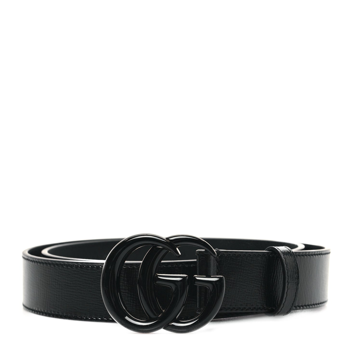 Azalea Calfskin Enamel Monochrome Double G 30mm Belt 90 36 Black
