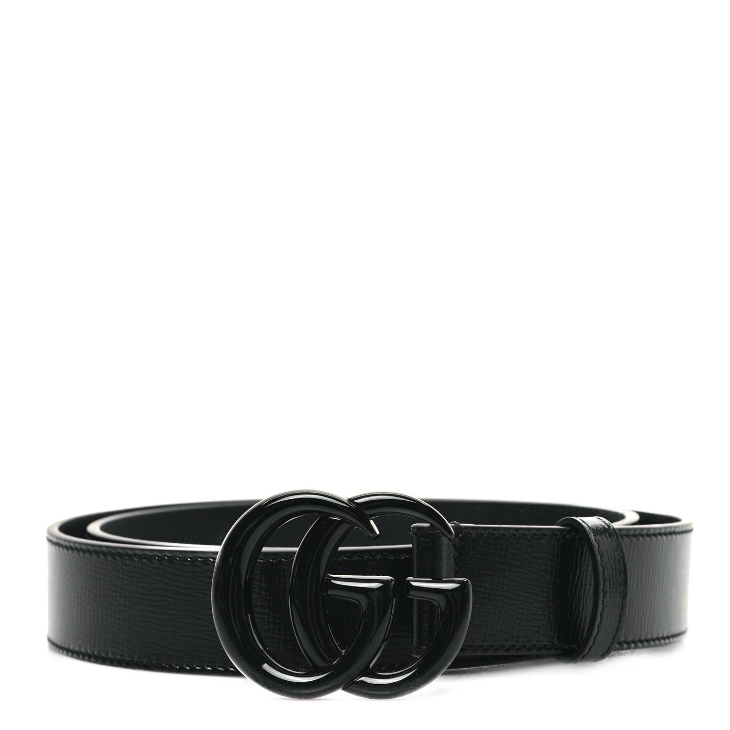 Gucci Azalea Calfskin Enamel Monochrome Double G 30mm Belt 90 36 Black 1 of 4