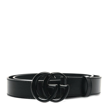 Gucci Azalea Calfskin Enamel Monochrome Double G 30mm Belt 90 36 Black 1 of 4