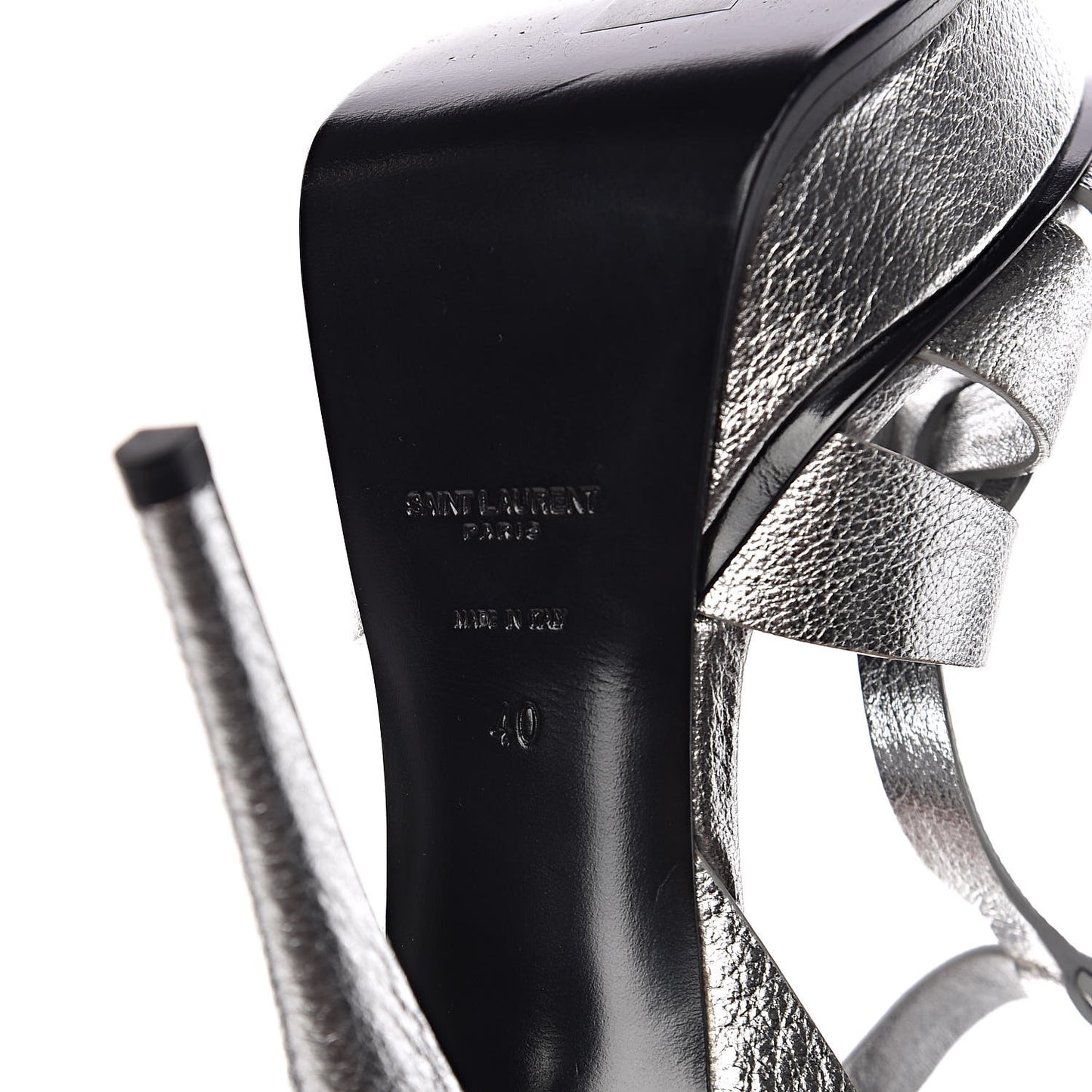 Metallic Crackled Calfskin Tribute 105 Platform Sandals 40 Argento