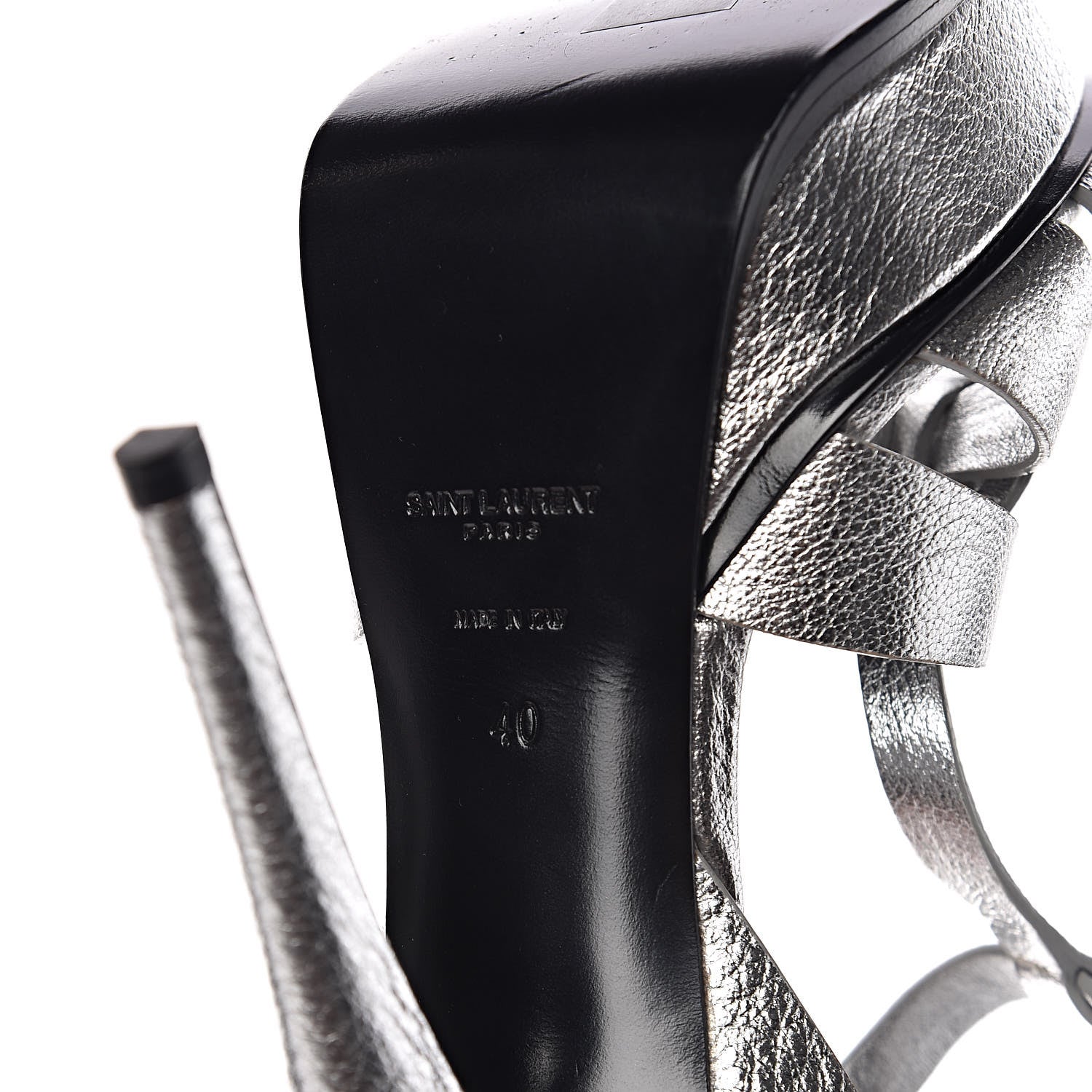 Saint Laurent Metallic Crackled Calfskin Tribute 105 Platform Sandals 40 Argento 6 of 9