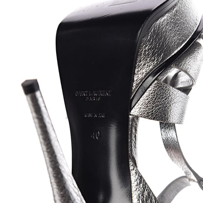 Saint Laurent Metallic Crackled Calfskin Tribute 105 Platform Sandals 40 Argento 6 of 9