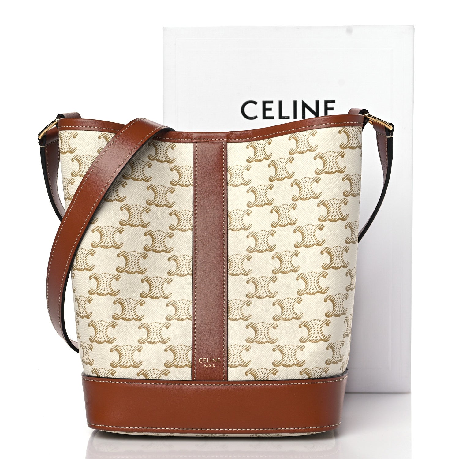 Celine Triomphe Canvas Calfskin Small Bucket Bag White 10 of 10